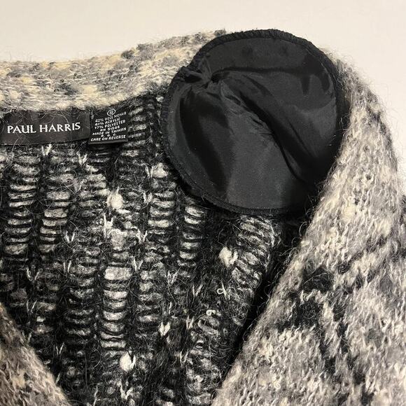 Vintage Mohair Wool Chunky Knit Grandpa Cardigan Sweater Black White Size Small - Picture 6 of 9